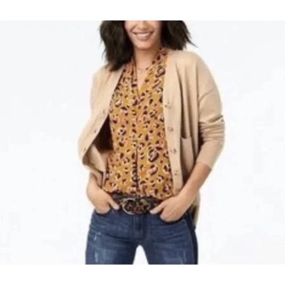 CAbi Prowl Blouse Sz Small Sleeveless Top Mustard Yellow Leopard Print Office